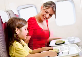 Mother and daughter flying on a plane for Spring Break Mother and daughter flying on a plane for Spring Break